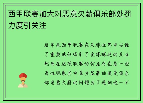 西甲联赛加大对恶意欠薪俱乐部处罚力度引关注 西甲联赛加大对恶意欠薪俱乐部处罚力度引关注
